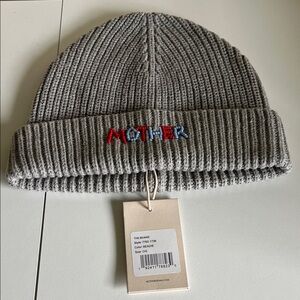 MOTHER Gray Ribbed Beanie with Embroidery